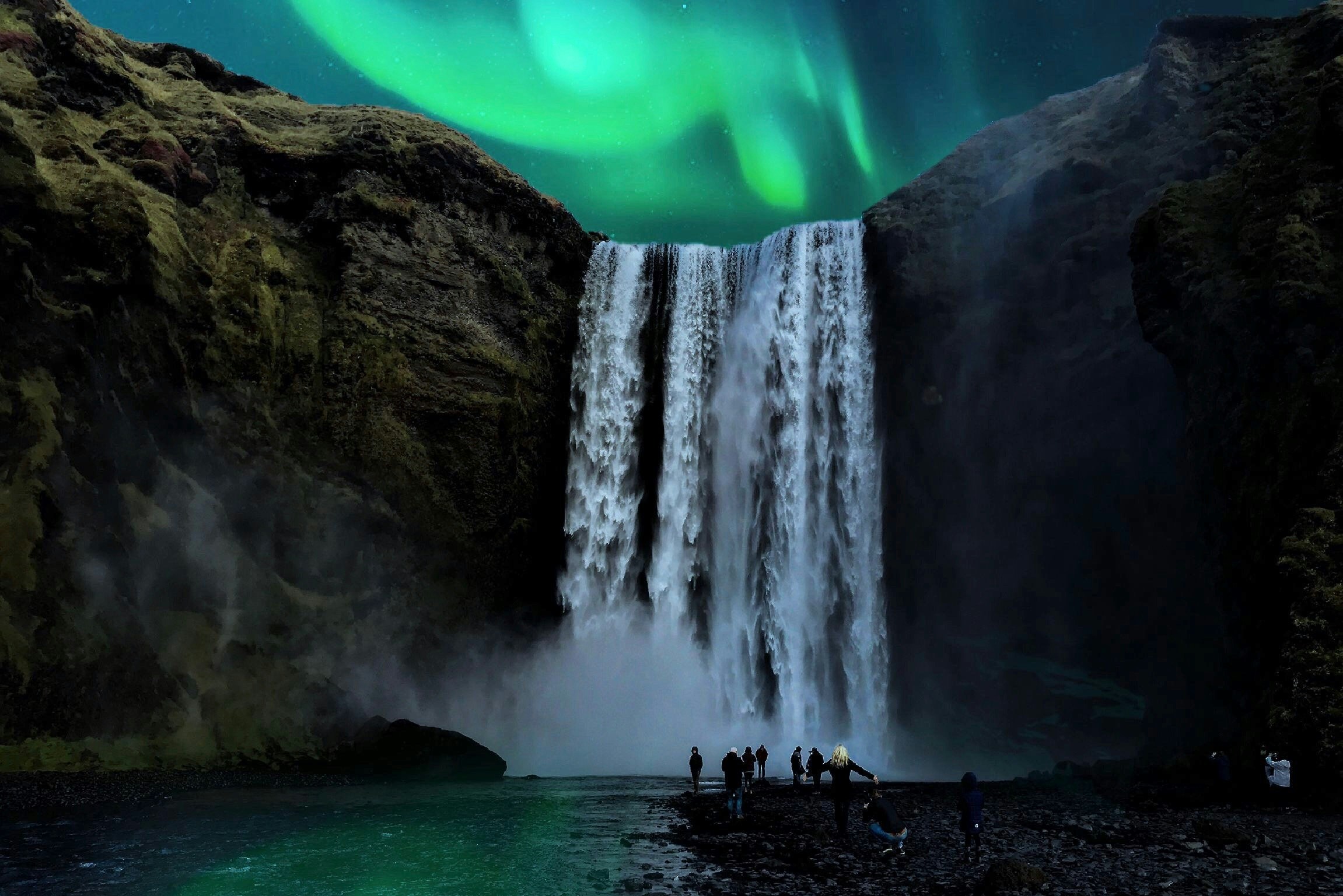 Aurora borealis over Icelandic landscapes